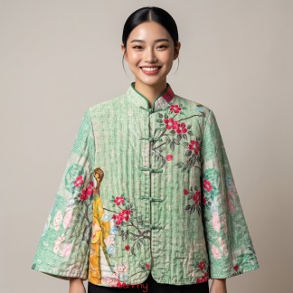 Short green quilted coat
